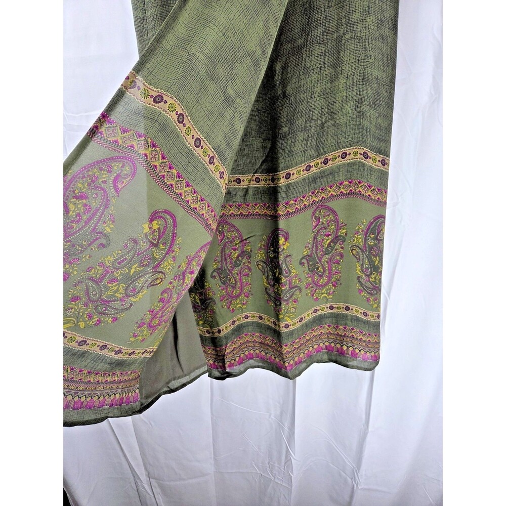 Vintage Valerie Stevens Petite 100% Silk Paisley Midi Skirt Olive Green Boho 8P - Picture 4 of 10